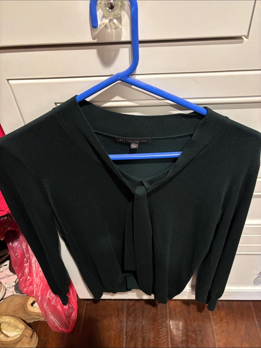 Dark Green Tie-Neck Women's Sweater Adrianna Papelle